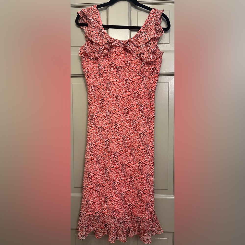 VTG‎ Y2K Pink Ditzy Floral Midi Dress Size 8 90s Feminine Romantic Fairy